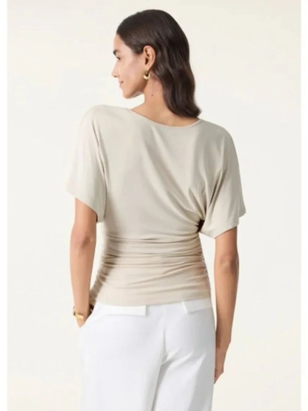 NWT OGL Sandwashed Effortless Boatneck Batwing Sleeve Side Ruched Large